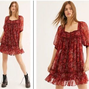 Stunning hard to find Free People Maroon “More than a Feeling” tunic dress